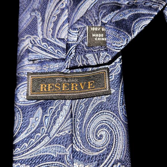 Jos. A. Bank Reserve Blue Silver Paisley Silk Tie 100% Silk Made in China - Picture 5 of 6
